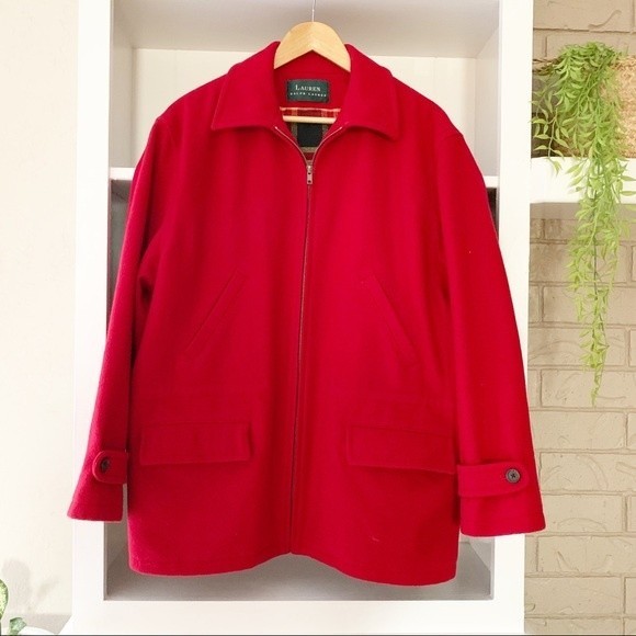 Lauren Ralph Lauren Jackets & Blazers - Lauren Ralph Lauren Red 100% Wool Full Zip Up Collard Jacket
